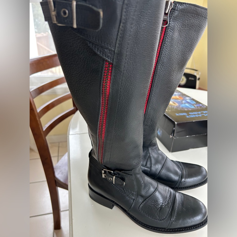 SENDRA SPAIN Handmade  Leather Tall Moto Biker Boots w Red Zippers  size 7